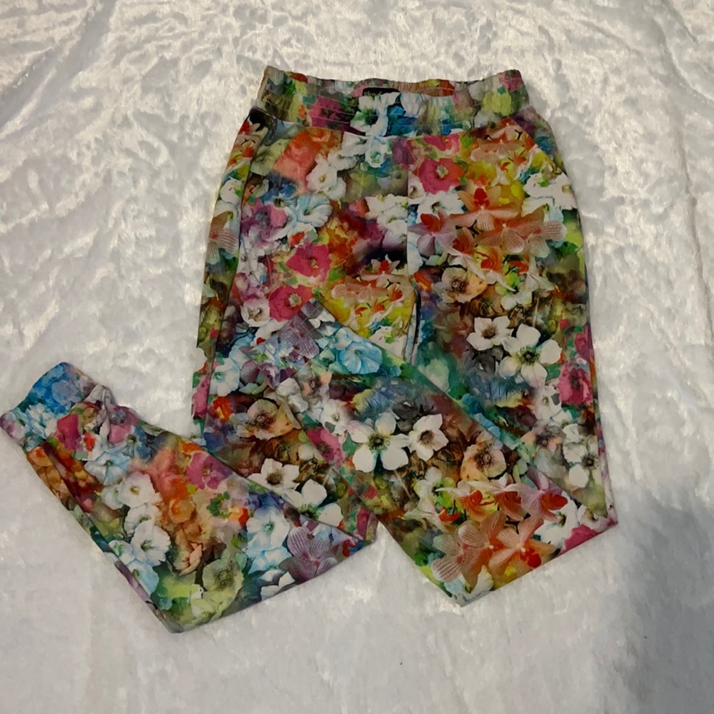 Womens flowered multi colored jogger dress pants